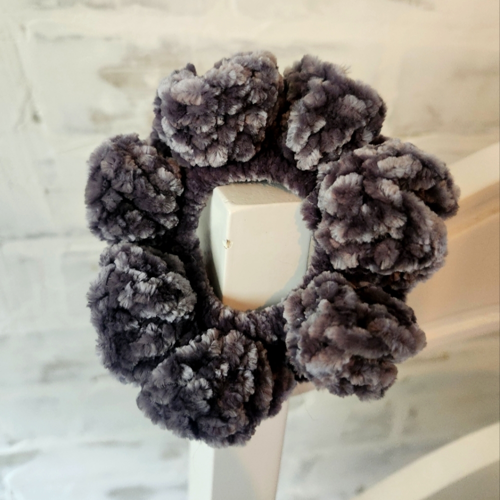3/$15! Handmade Crochet Scrunchie- Grey Velvet Yarn